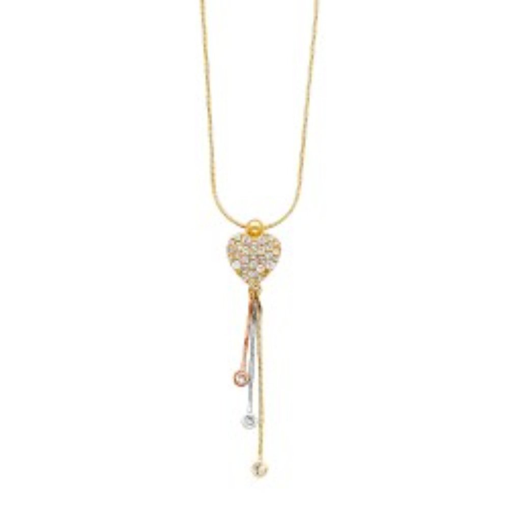 Solid 14K 3 color Gold CZ Heart Necklace 16" inch